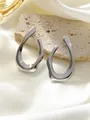 Irregular U-shaped silver stainless steel geometric earrings with a polished finish - Silver (HQ6041-1)
