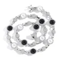Collana hip-hop in argento con perle bianche e nere alternate e strass scintillanti - Argento 18 pollici (Collana 45cm)