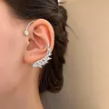 Elegant silver leaf ear cuff featuring sparkling cubic zirconia for non-pierced ears - Leaf Style (3674) / Silver