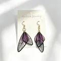 Elegant purple gradient translucent butterfly wing dangle earrings with golden hooks - Gradient Style / Purple
