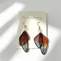 Beautiful handmade red and orange gradient butterfly wing drop earrings jewelry - Red