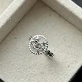 Close-up detail of S925 sterling silver hollow smiley face ring with unique star eyes - Smiley Face Hollow Style (GC83) / Adjustable Open / Silver