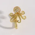 Unique gold octopus non-pierced nose cuff decorated with sparkling cubic zirconia crystals - Octopus Style (9675)