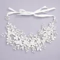 Elegant silver bridal hair vine with crystals and white ribbon for wedding hair styling. - Forest Style Ethereal Hair Accessory HS-J5054