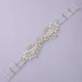 Elegant bridal crystal hairband with floral rhinestone design and beaded strands - Evening Banquet Hair Accessory HS-J7025