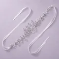 Exquisite bridal crystal headpiece with white ribbons and pearl accents in silver finish - Simple Premium Headband HS-J5064