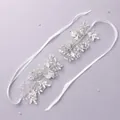 Elegant bridal crystal hair vine with white satin ribbon on light purple background - Wedding Dress Versatile Hair Accessory HS-J6489