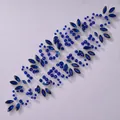 Elegant bridal wedding headpiece with dark blue crystals and silver wire vine design - Luxury Vintage Headband HS-J6935BLUE