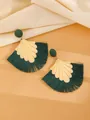 Pendientes vintage con borlas en forma de abanico verde oscuro y detalles dorados mujer - Verde Oscuro