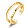 Eleganter doppellagiger offener Zehenring für Damen in polierter Goldoptik - Doppelschichtiger Linienstil / Gold