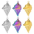 Ciondoli testa di lupo in acciaio inossidabile per gioielli fai da te in oro, argento e arcobaleno - Lupo traforato / Colore misto