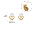 Boucles d'oreilles cœur en acier avec perle et zircon affichant des dimensions 15x10mm - Or 18 carats / Style Perle Zirconia Cœur (G126086)