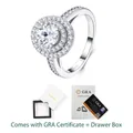 Elegant S925 sterling silver moissanite engagement ring with halo and GRA certificate - US Size 5 / 1 Carat Round Moissanite Ring (With GRA Certificate & Drawer Box) / Silver