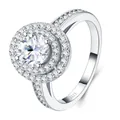Elegant S925 sterling silver moissanite ring featuring a double halo and side stones - US Size 5 / 1 Carat Round Moissanite Ring (S925 Sterling Silver) / Silver