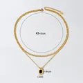 Elegante dubbellaagse vergulde ketting met een zwarte rechthoekige stenen hanger - Zwarte Inleg / Grote Maat