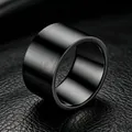 12mm wide black titanium steel ring with brushed finish exterior and polished inner - Size 7 / Brushed Flat Style / Black