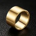 Bague premium en acier titane doré de 12mm avec finition brossée élégante pour hommes et femmes - Taille 7 / Style Plat Brossé / Or