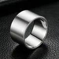 Bague minimaliste en acier titane de 12 mm de large, finition brossée - Taille 7 / Style Plat Brossé / Argent