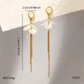 Detailed view of elegant white petal tassel earrings showing 7.3cm length and weight - Long Tassel Flower Petal Drop (BJGE2302)