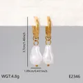 Elegant gold stainless steel hoop earrings with white baroque pearl drop pendants - Irregular Baroque Artificial Pearl Drop (BJGE2346)