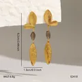 Elegant gold-tone leaf drop earrings with faceted grey bead and dimension markings - Leaf Design Transparent Bead Earring (BJGE2410)
