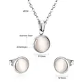 Détail de l'ensemble bijoux œil de chat en acier avec dimensions du pendentif - SE229701S (Œil de chat blanc)