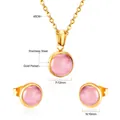 Vue détaillée de l'ensemble de bijoux en acier avec mesures d'œil de chat rose. - SE229703G (Œil de chat rose)