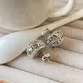 Boucles d'oreilles boules tissées argentées au design entrelacé sphérique unique - Style de boule tissée (A0105A) / L / Argent