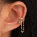 Elegante brazalete de oreja de estrella dorada con cadena para orejas sin perforaciones - Estilo Borla Estrella Strass Azul (A-1259)