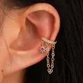 Pendiente trepador estrella dorado con piedra púrpura y micropavé, sin perforación. - Estilo Borla Estrella Strass Púrpura