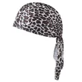 Close-up detail of a breathable leopard print pirate bandana for sports and fitness. - Adult / Beige Leopard