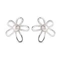 Elegant 925 sterling silver flower stud earrings featuring pink pearls for women - Silver Style (E9801) / 925 Silver