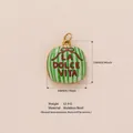 Green and white striped oval enamel pendant with 'La Dolce Vita' and red bow design - Pendant Only (Without Chain) - Orange Text Bow