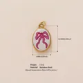 Eleganter ovaler Anhänger aus Edelstahl mit rosa Schleifen-Emaille für DIY-Schmuck herstellen - Rosa Schleifenanhänger