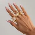 Elegantes 5-teiliges Gold-Barock-Ring-Set mit Kunstperlen für einen stapelbaren Look - Französisches Barock-Ring-Set (07203) / Gold