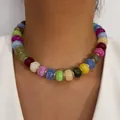 Vibrant candy-colored acrylic beaded necklace with golden spacers for women - Multicolor(32749)