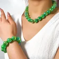 Elegant iridescent green acrylic bubble bead jewelry set with necklace and bracelet - Magic Green(32990)
