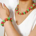 Vibrant dopamine style multicolored acrylic beaded necklace and bracelet set for women - Magic Pink Orange(32990)