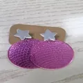 Retro fuchsia laser mirror disco ball acrylic drop earrings with silver star studs for parties - Purple (Silver Earring Post)