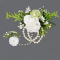 Elegant white artificial rose wrist corsage with pearl bracelet for bridesmaids - White Flower Luxury Hand Chains