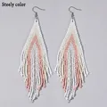 Handmade Bohemian beaded tassel earrings in pink and white with steel hooks - White Grey Gradient (GZ-E210006I)