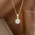 Elegant gold chain necklace featuring a sparkling six-prong solitaire crystal pendant. - Six-Prong Single Rhinestone Necklace (9315) / Gold