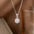 Elegant six-prong solitaire gemstone pendant necklace with delicate silver chain for women - Six-Prong Single Rhinestone Necklace (9315-1) / Silver