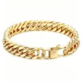 Detail shot of a heavy gold Cuban link bracelet with a secure fold-over clasp. - 6mm / Bracelet (Box Clasp) / 21cm / Gold