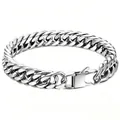 Macro view of high-polished double-weave Cuban link bracelet with a silver finish. - 21cm / Bracelet / 6mm Wide Square Clasp / Steel