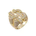 Iced out gold dollar sign hip hop ring with sparkling clear cubic zirconia stones - Size 7 / Dollar Sign Style (Style 11) / Gold