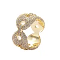 Hip hop style gold plated heart ring fully encrusted with white sparkling zircons - Size 7 / Heart Link Style / Gold