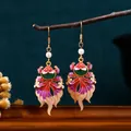 Elegant koi fish enamel drop earrings with 925 silver needle and green faux jade - Koi Style (CP975) / Gold