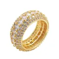Iced out gold plated wide band ring encrusted with four rows of clear cubic zirconia stones - Size 7 / Multi-row Pave Wide Band (Style 9) / Gold