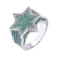 Hip-hop style silver star ring encrusted with many sparkling green zircons for men and women - Size 7 / Heart-Shaped Style (Style 2) / Green